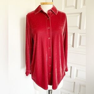 NWT Soft Surroundings Velvet Boyfriend Tunic Shirt Garnet Coral Size XS